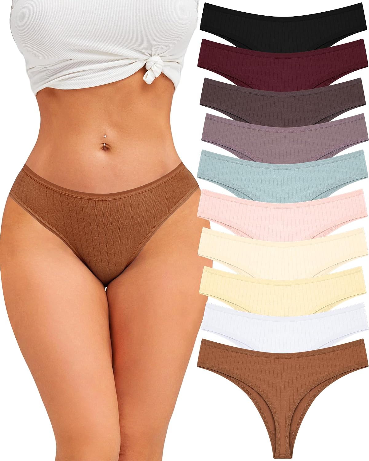 Thumbnail 6 de FINETOO 10-Pack Cotton Thongs for Women, Low-Rise, 95% Cotton Blend