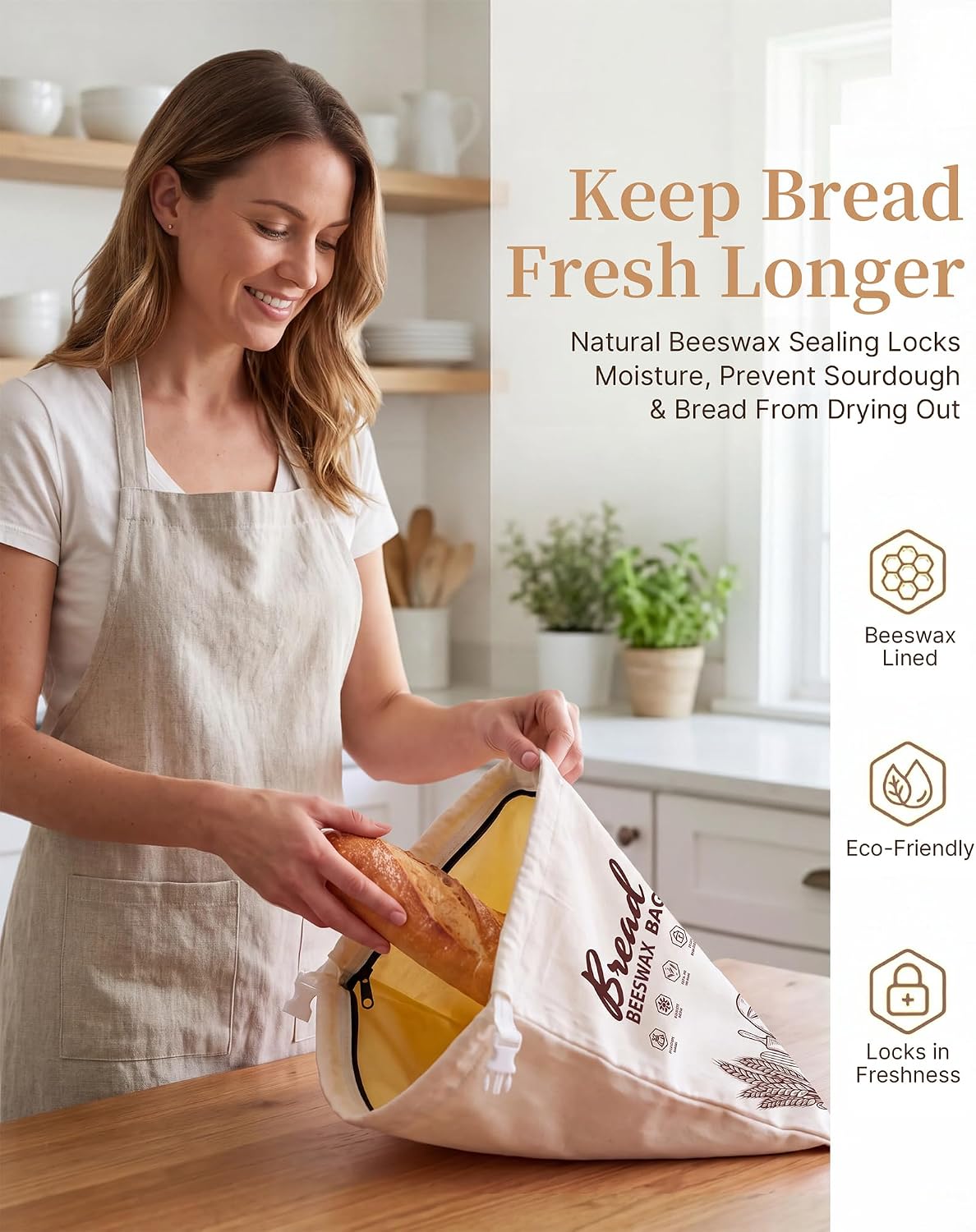 Detalle 2 de Reusable Beeswax Bread Bags, 17 x 12.8 Inch