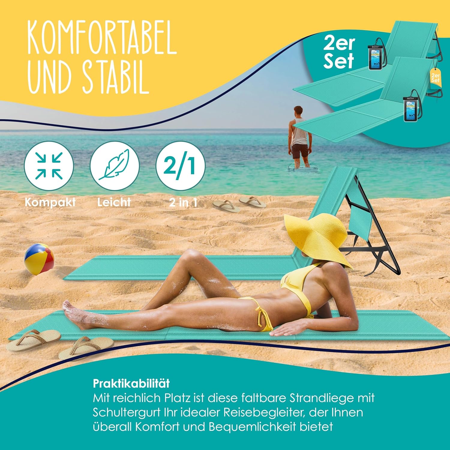 Thumbnail 2 de KESSER 2er Set Strandmatte klappbar mit Verstellbarer Rückenlehne – belastbar bis 130 kg
