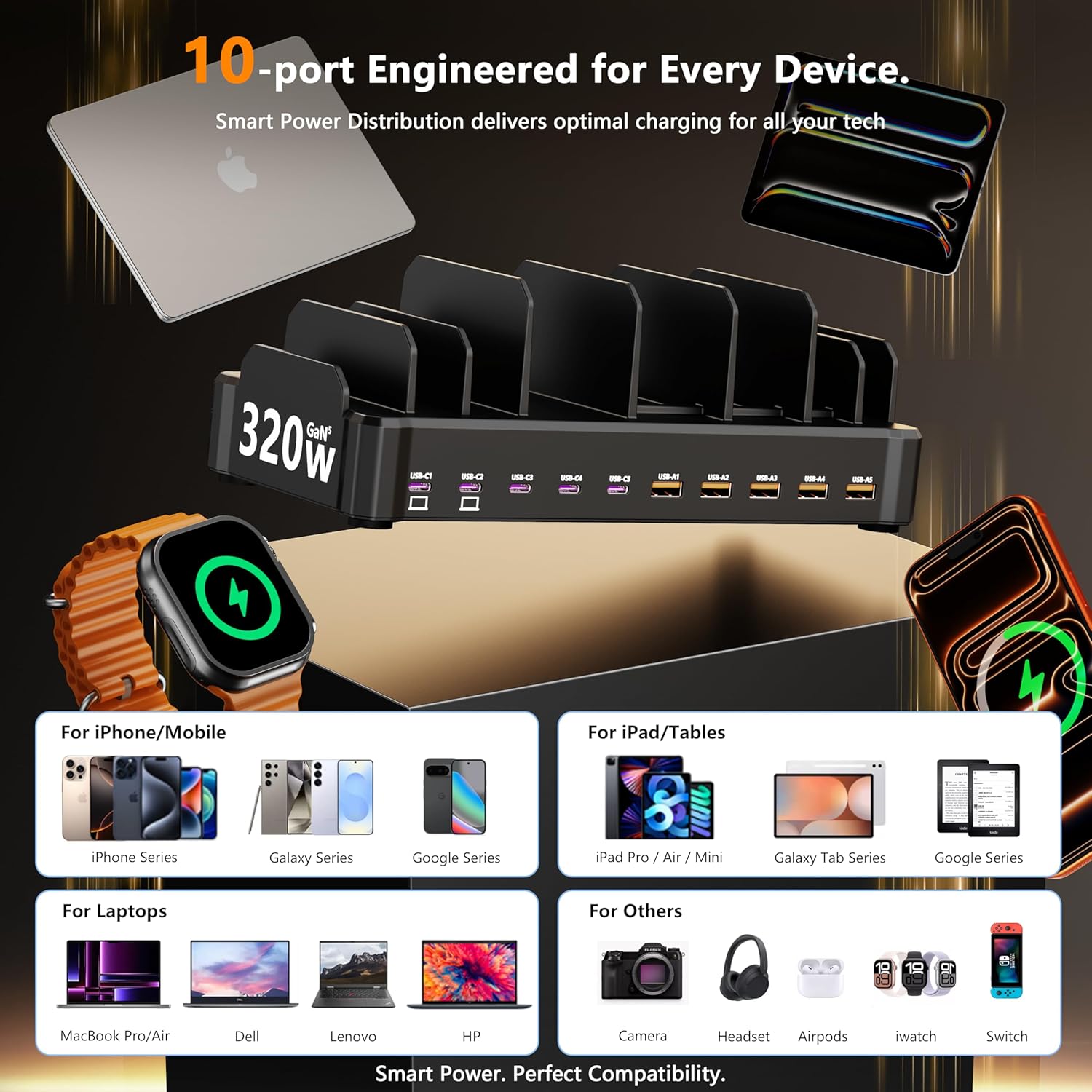 Thumbnail 4 de Monster 320W 10-Port GaN Charging Station with Dual 65W PD Ports