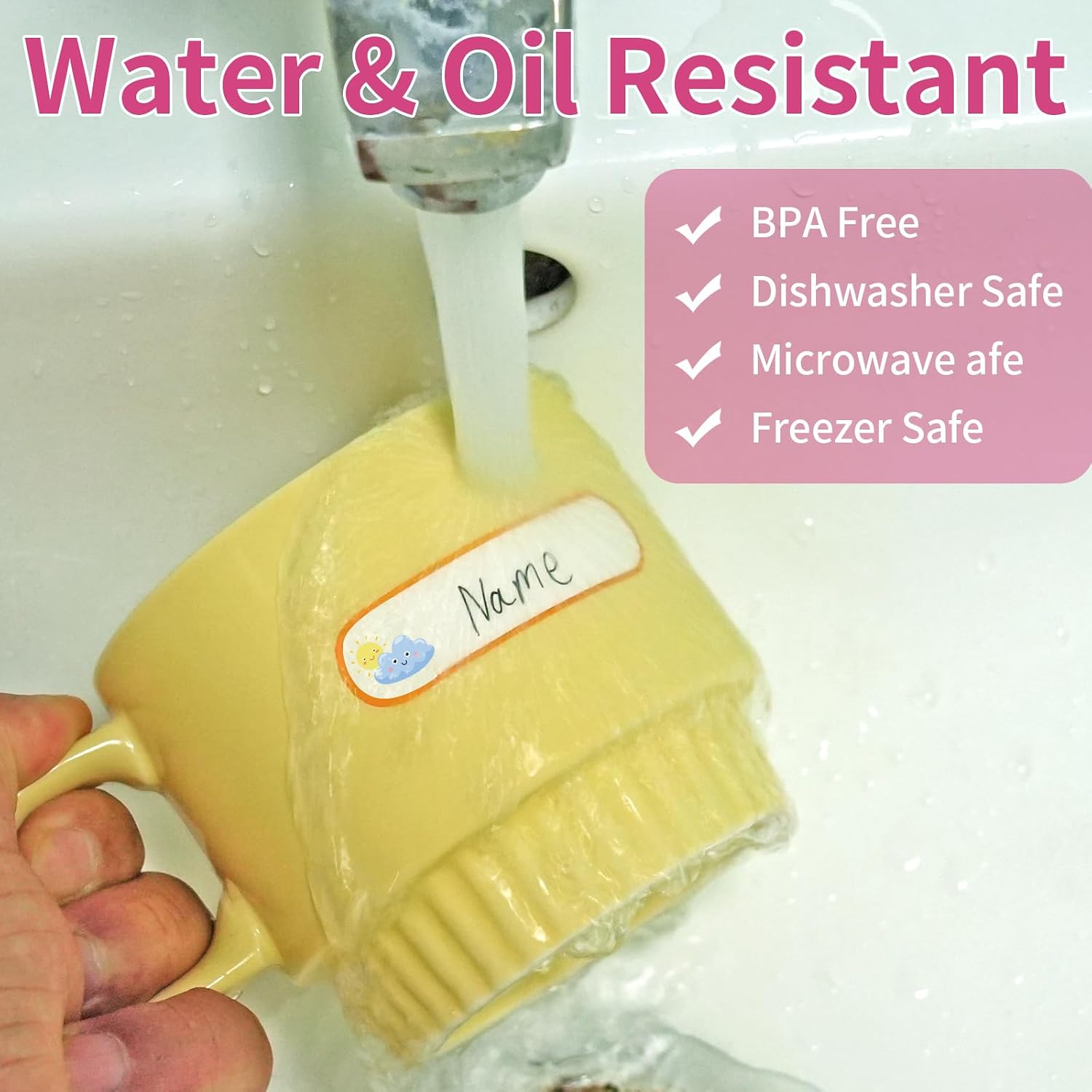 Detalle de MOWPOG Bottle Labels, 480 Waterproof Write-On Name Stickers in Two Sizes