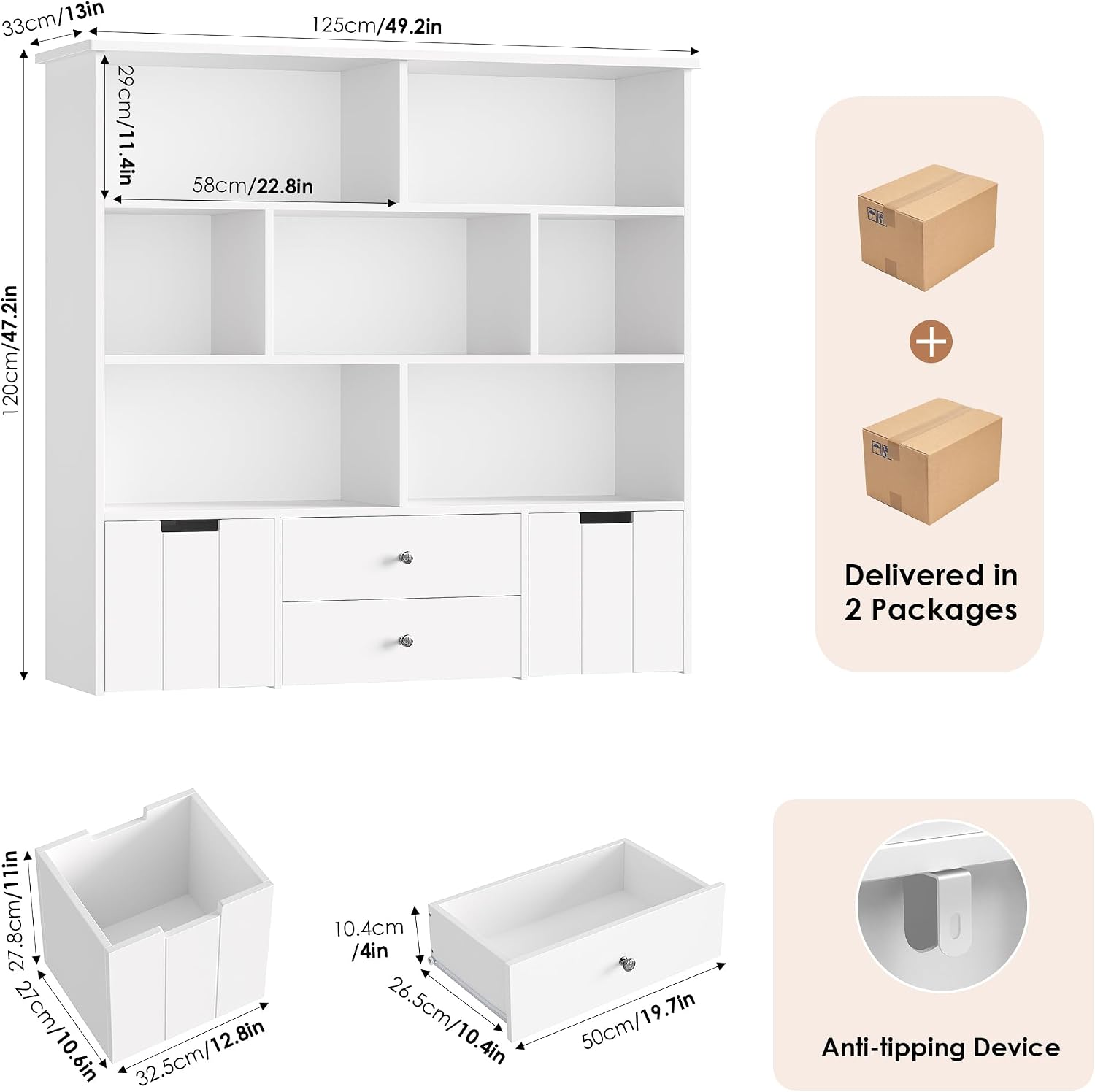 Detalle de FOREHILL M206 Kids’ Storage Unit, 7 Compartments and 4 Drawers, White