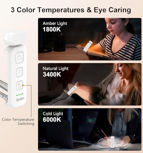 Detalle de Gritin Luz de Lectura con Pinzas Recargable: versátil, ocularmente suave y portable