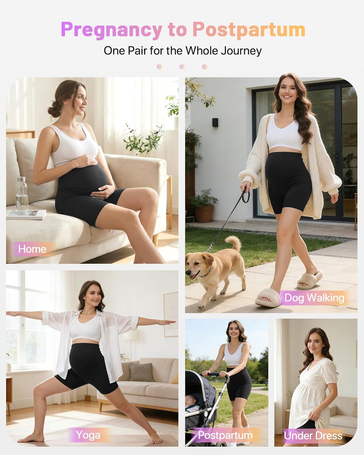 Detalle 2 de SIMIYA Maternity Shorts Over Bump Adjustable Waist – High Waisted Anti-Chafing Yoga Shorts