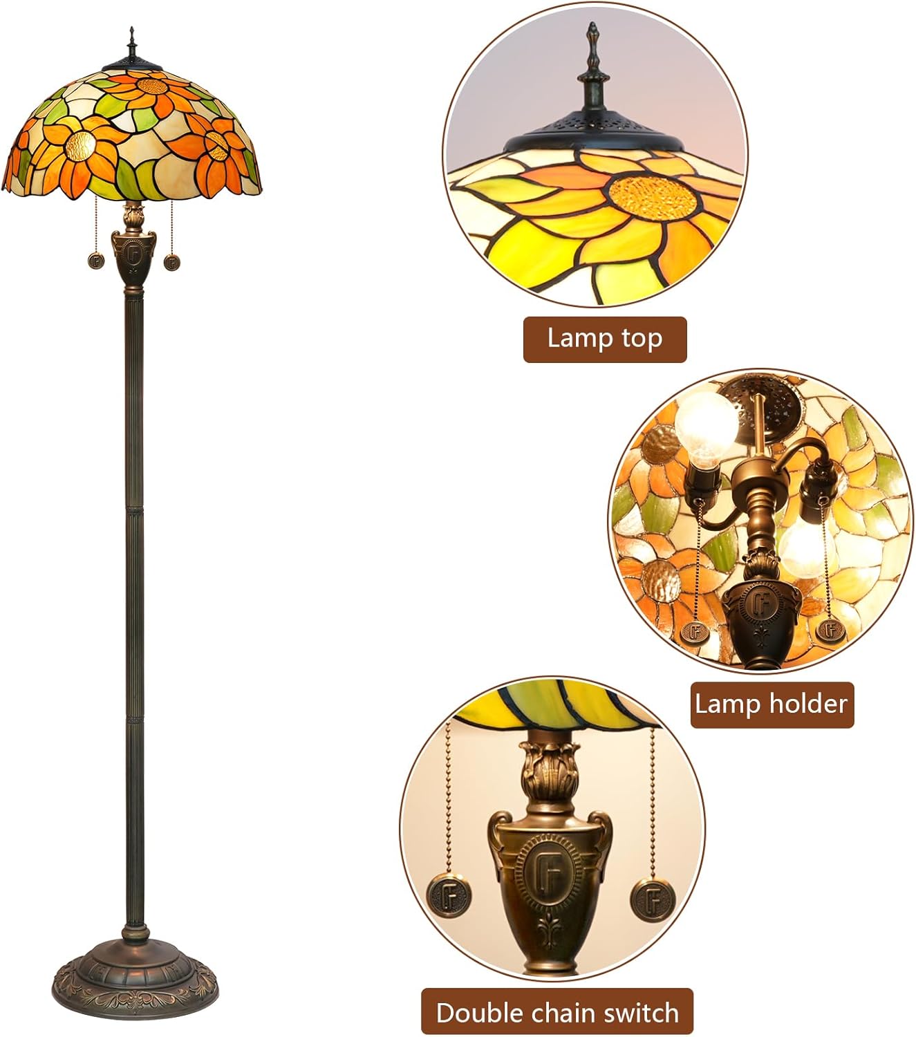 Thumbnail 4 de Blivuself Tiffany Sunflower Yellow Stained Glass Floor Lamp
