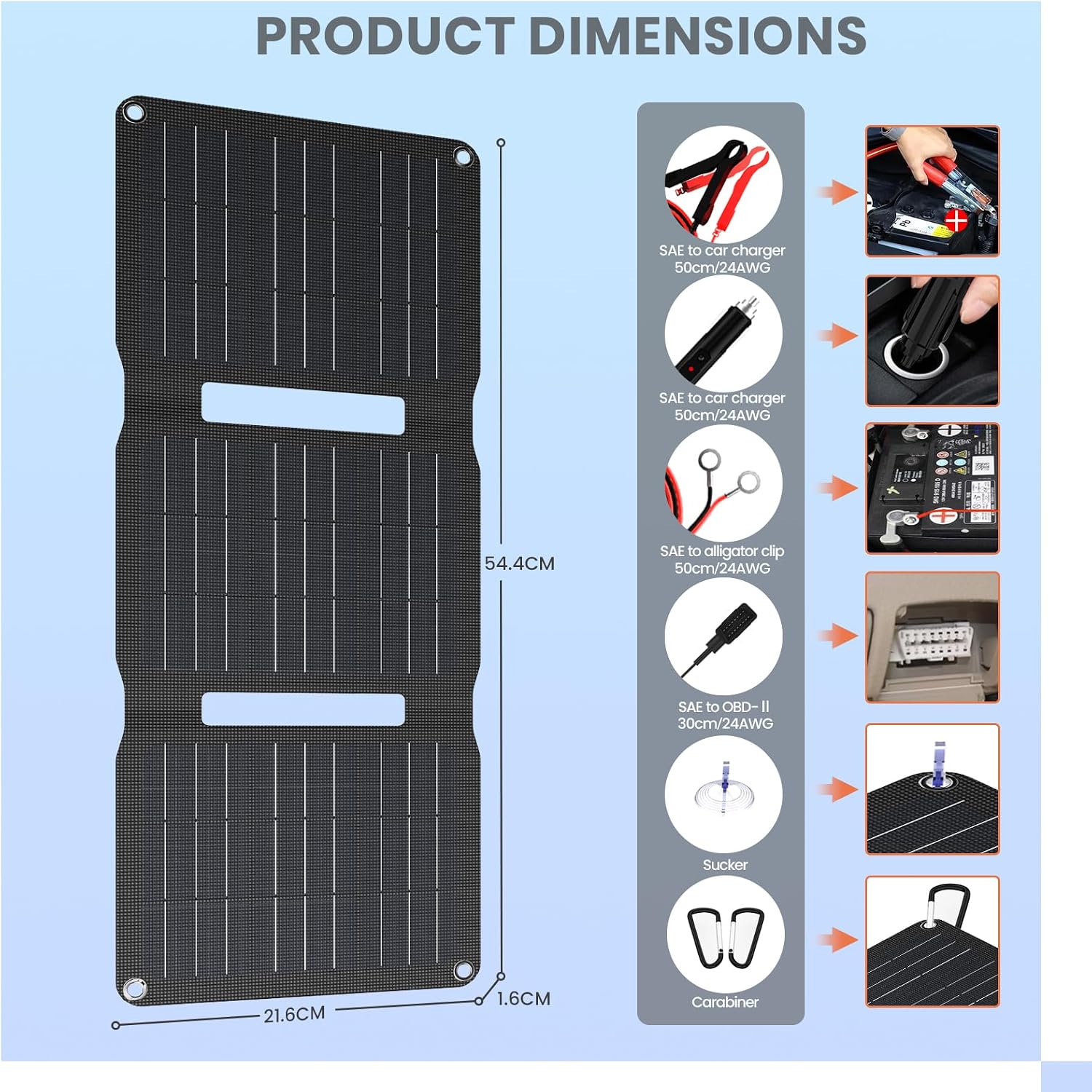 Detalle de Flexsolar 15W Solar Battery Trickle Charger with IP67 Panel and USB DC/Solar Charging for 12V Batteries