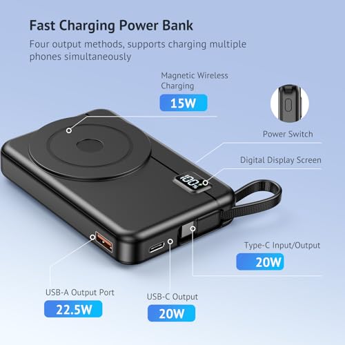 Detalle de Moscsaz Batterie Externe Sans Fil Magnétique 10000mAh pour iPhone et Samsung – Charge Rapide et Induction