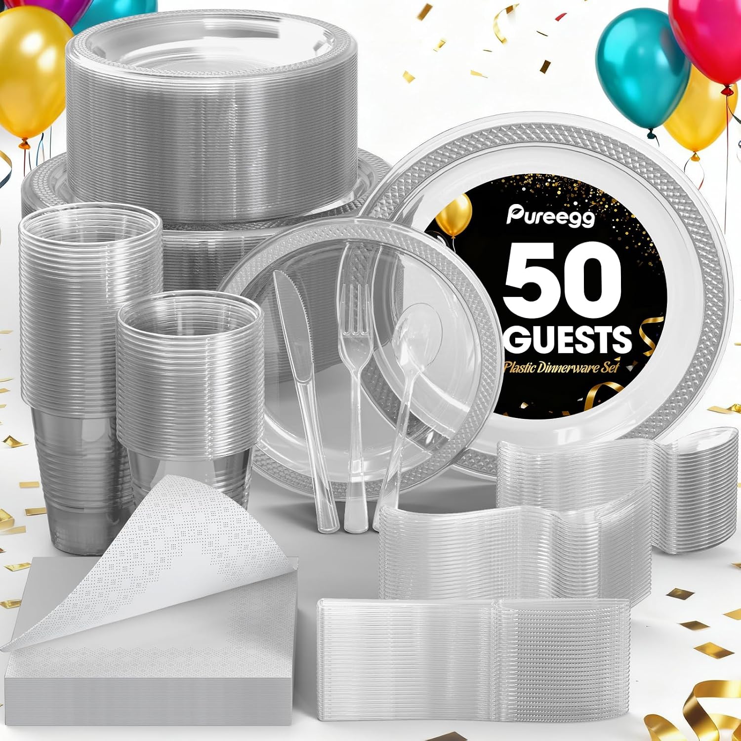 Detalle de Pureegg Plastic Dinnerware Set, 350 Pieces