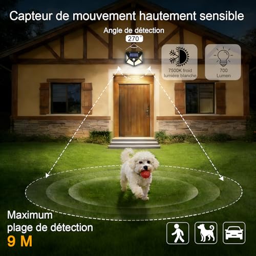 Detalle de Hqynss Lampe Solaire Extérieur avec Détecteur – Lot de 4, 800 lumens, 3 modes