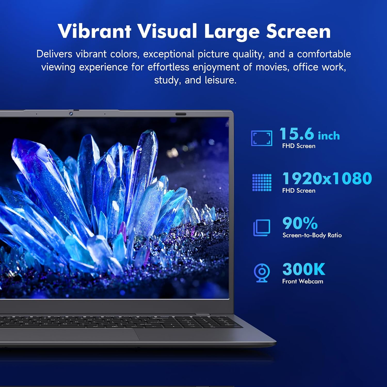 Detalle de SHBIV 15.6 inch Laptop: 12GB RAM, 128GB SSD, Pentium Gold (Up to 3.4GHz) — 1080p IPS, Gray