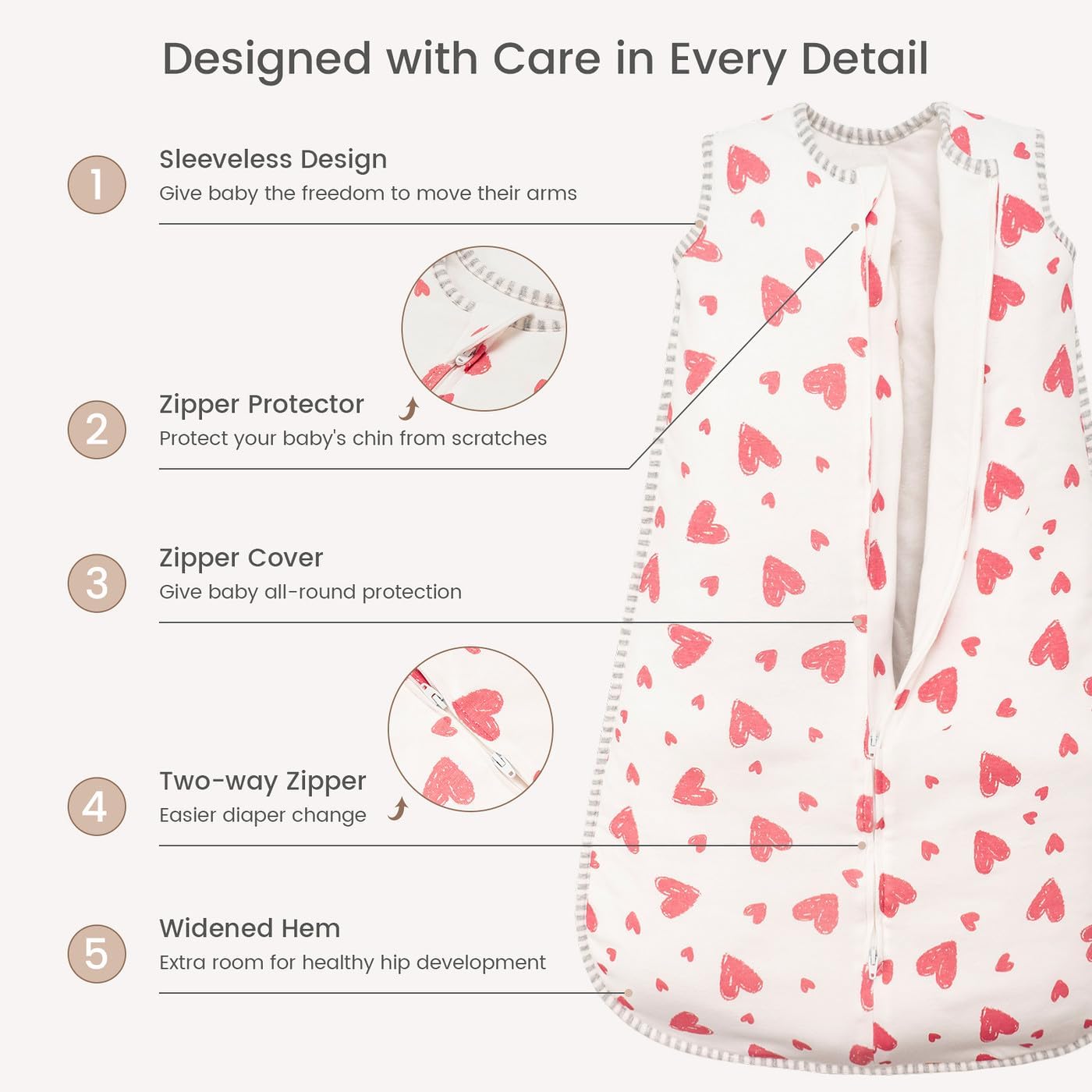 Thumbnail 1 de TURMIN Baby Sleeping Bag 1.5 Tog – Cotton Winter Sleeping Bag for 12–24 Months (Pink Heart)