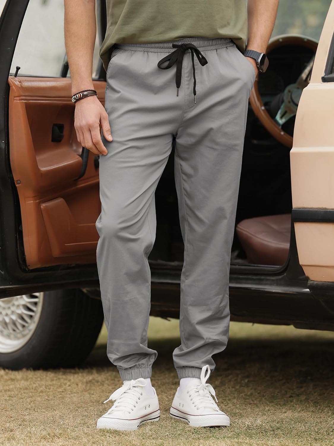 Detalle de HOTake Men's Chino Jogger Pants, Tapered Fit