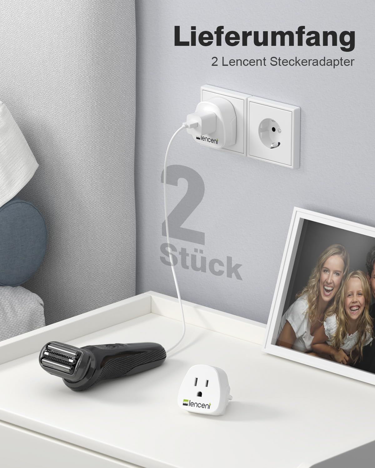 Thumbnail 5 de LENCENT Reiseadapter USA auf EU Steckdose 2er