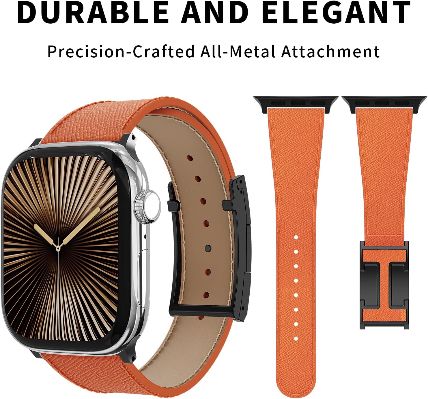 Detalle de Leather Watch Band with Magnetic Buckle for Apple Watch Ultra – Dressy, Rugged Leather Replacement Strap