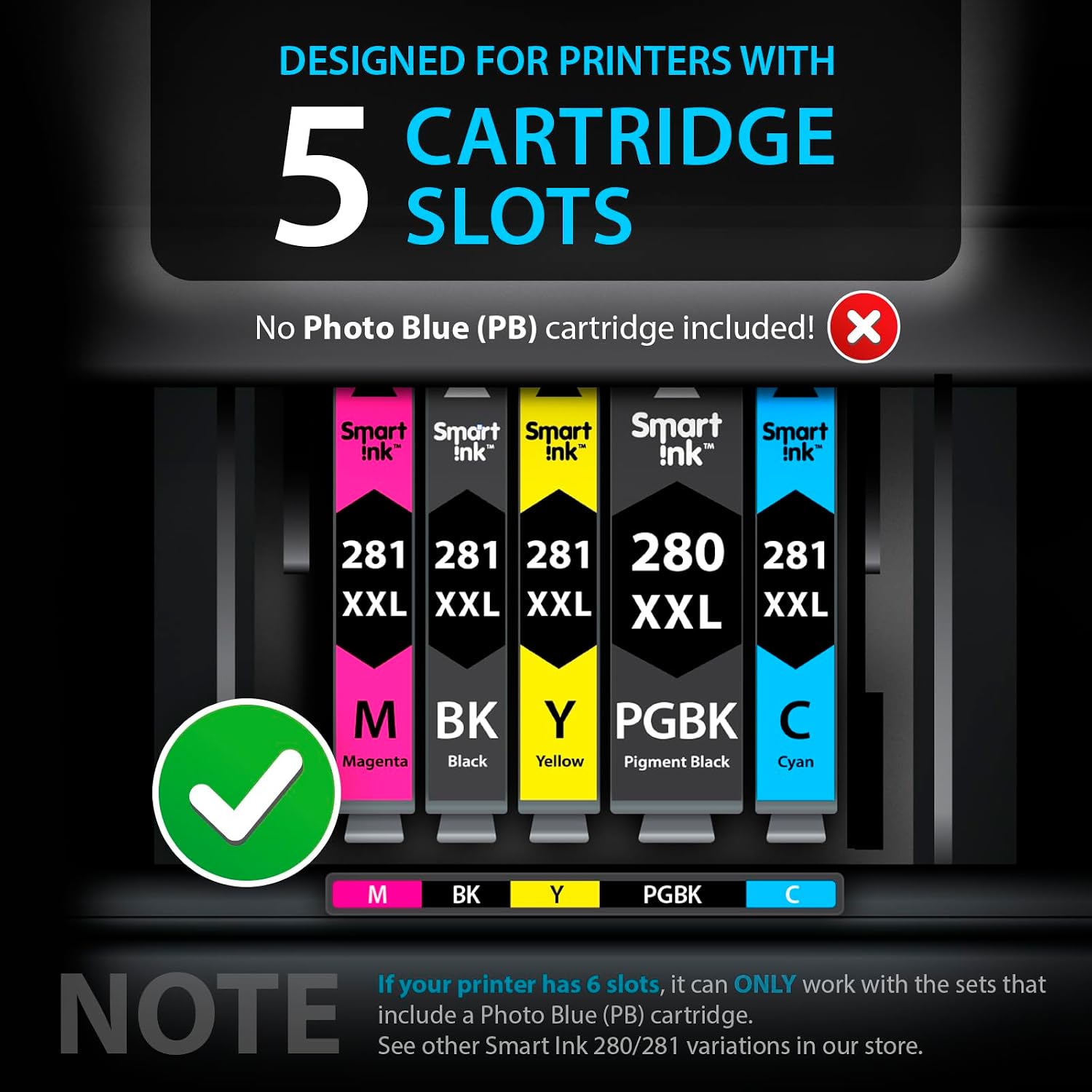 Detalle de Smart Ink PGI-280XXL / CLI-281XXL Compatible Ink Cartridges, 5-Pack