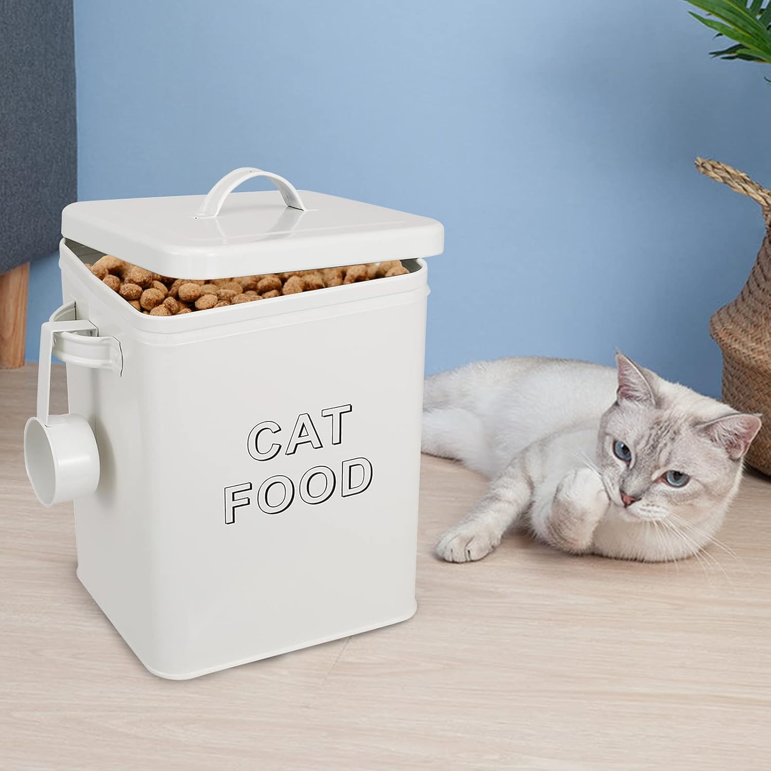 Thumbnail 6 de Farmhouse cat food storage tin with lid & scoop (5 lb capacity) – vintage-style steel canister for dry food