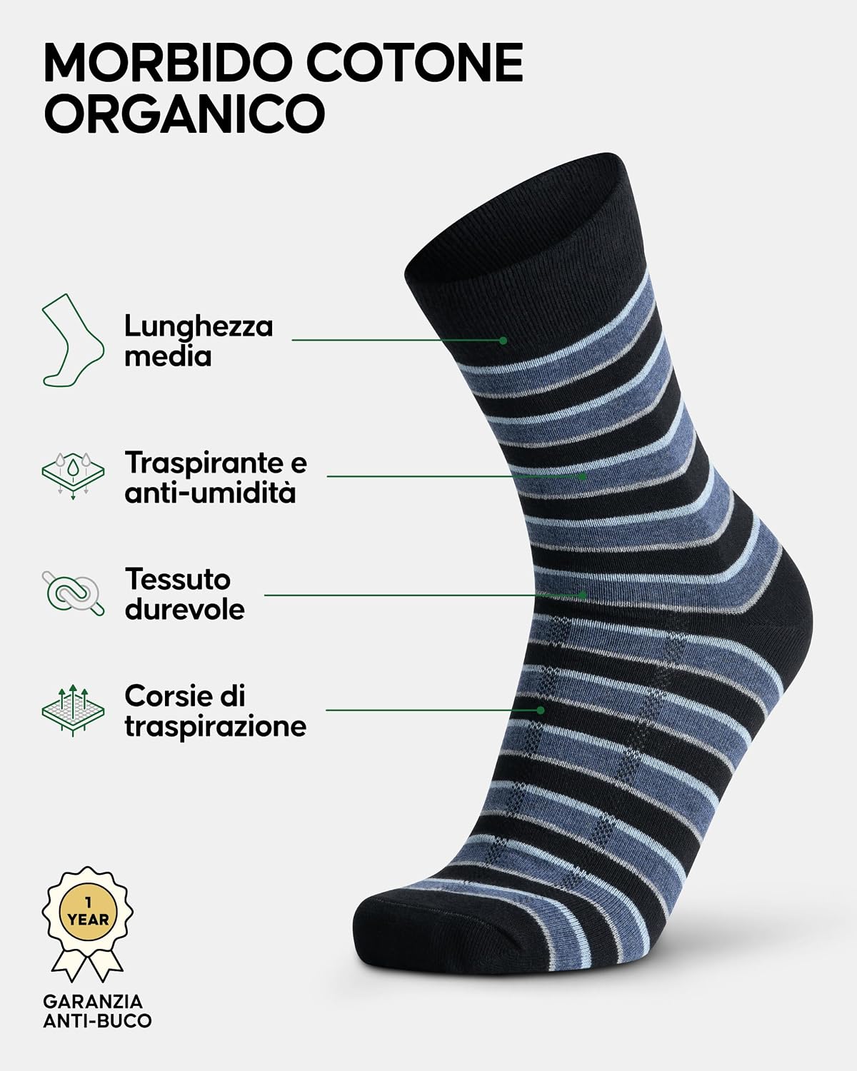 Detalle de DANISH ENDURANCE Calze Cotone Organico Pregiato – 6 Paia, Morbide e Traspiranti