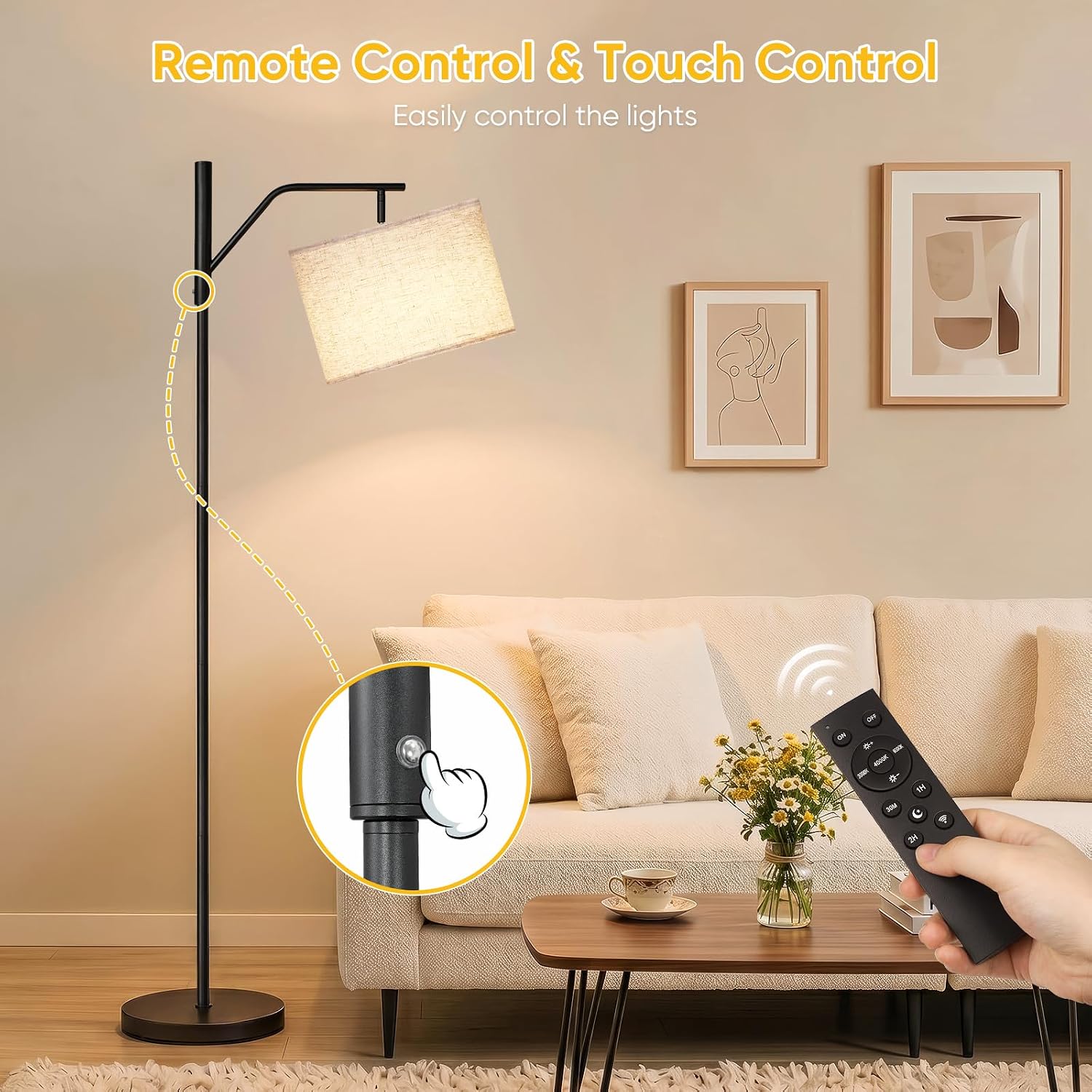 Detalle de TaoFiaCo 168CM Akku LED Stehlampe – kabellose Bogenlampe mit Fernbedienung, 3 Farbtemperaturen, dimmbar