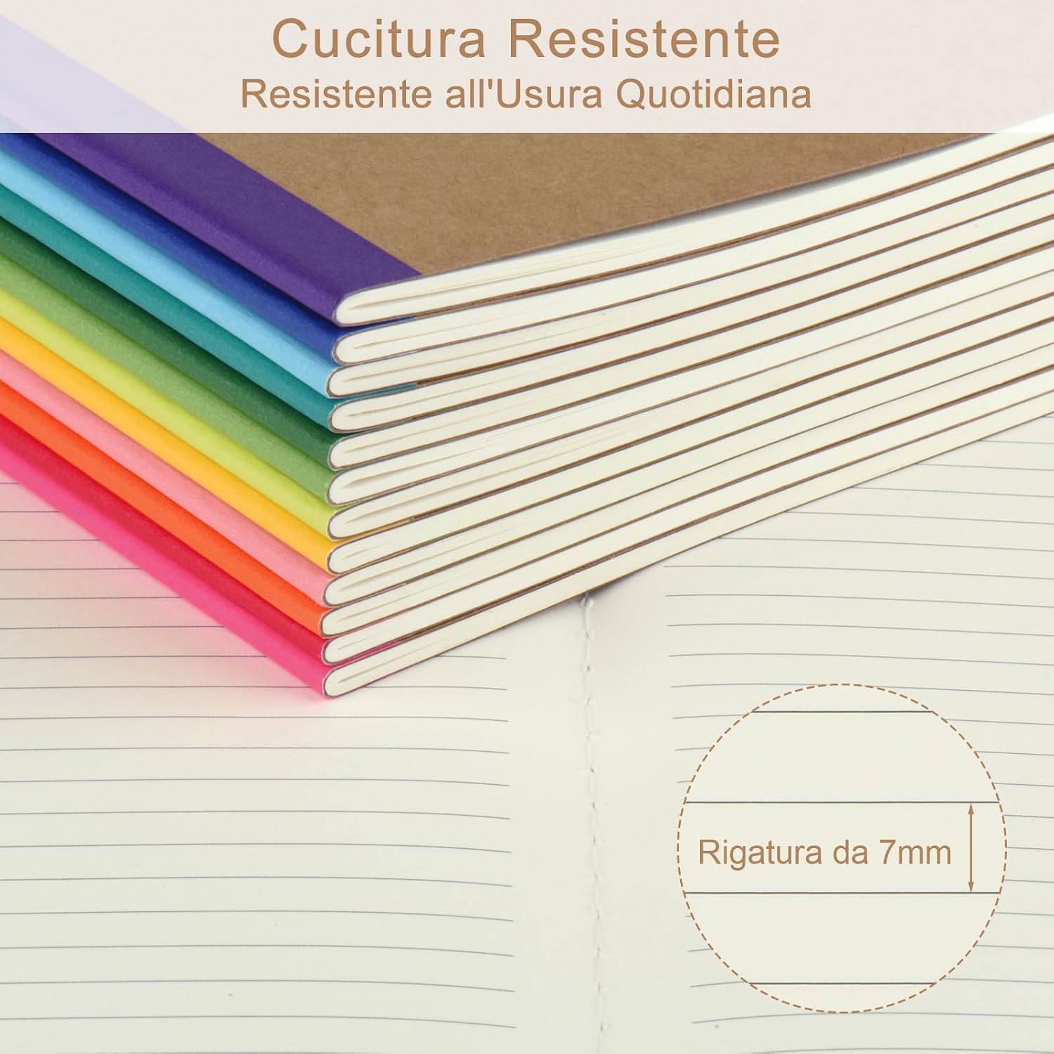 Detalle 2 de ZCZN Quaderno A5 Arcobaleno Vivace – 12 pezzi, righe, 30 fogli/60 pagine, formato compatto FSC