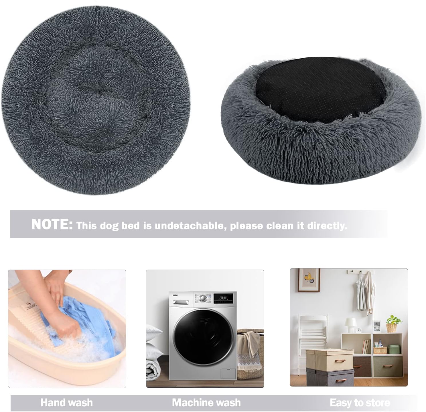 Thumbnail 5 de Hundebett/Katzenbett Donut rund aus Plüsch – waschbar S bis XXL, Hellgrau