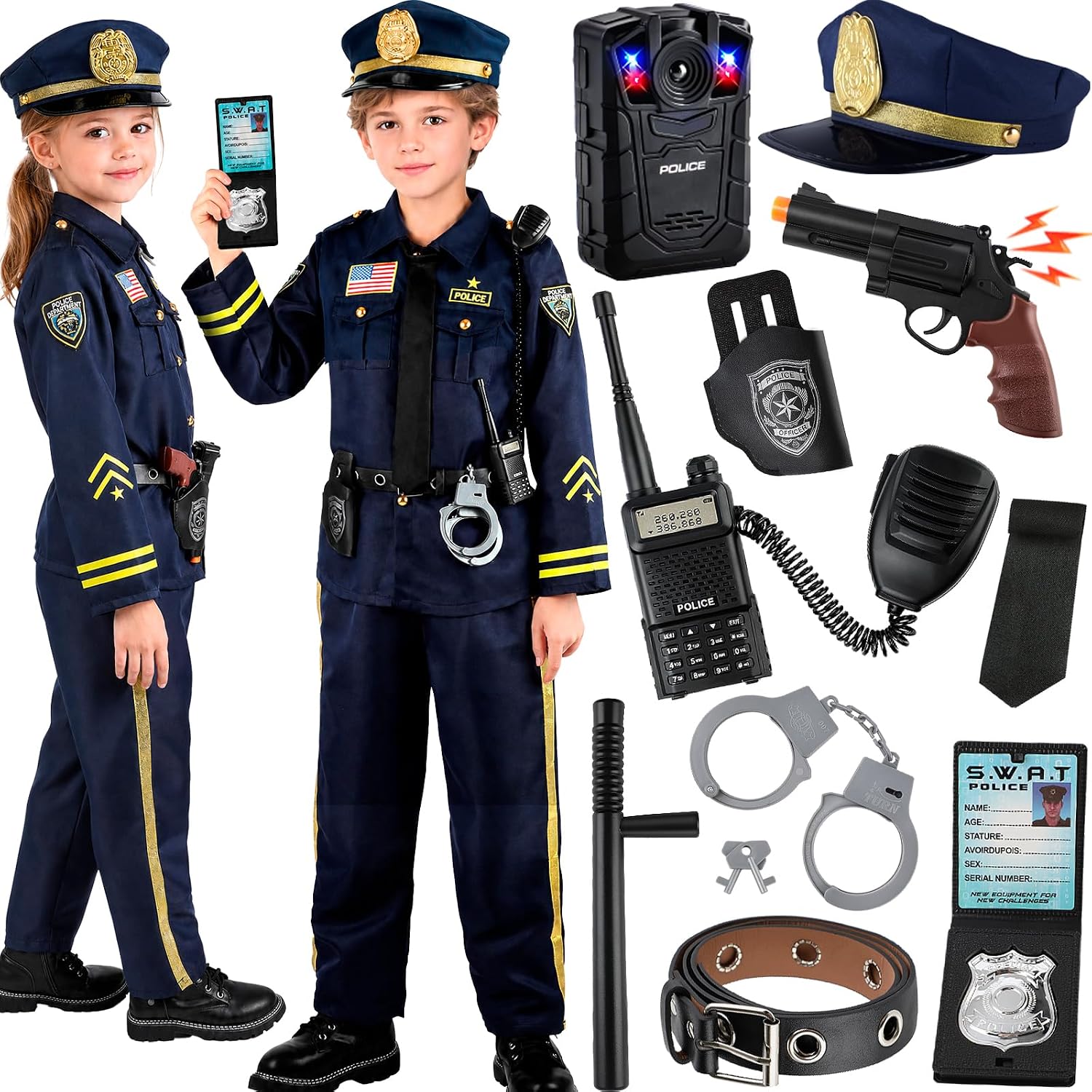 GiftInTheBox Kids Police Costume, 12-Piece Blue Uniform and Accessory Set