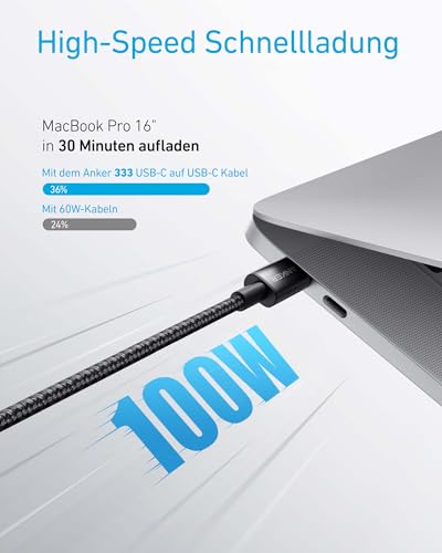 Detalle de Anker 100W USB-C Kabel PD 3.0 Schnellladen 1,8 m – Schwarz