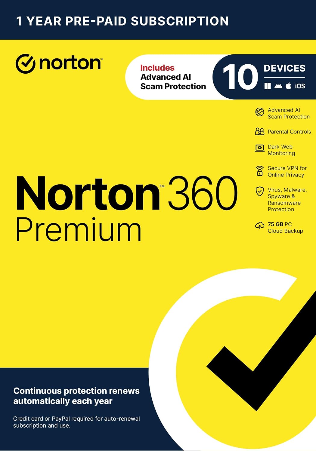 Detalle 2 de Norton 360 Premium: All-in-One Antivirus for 10 Devices with AI Scam Protection, VPN, Dark Web Monitoring, and PC Cloud Backup