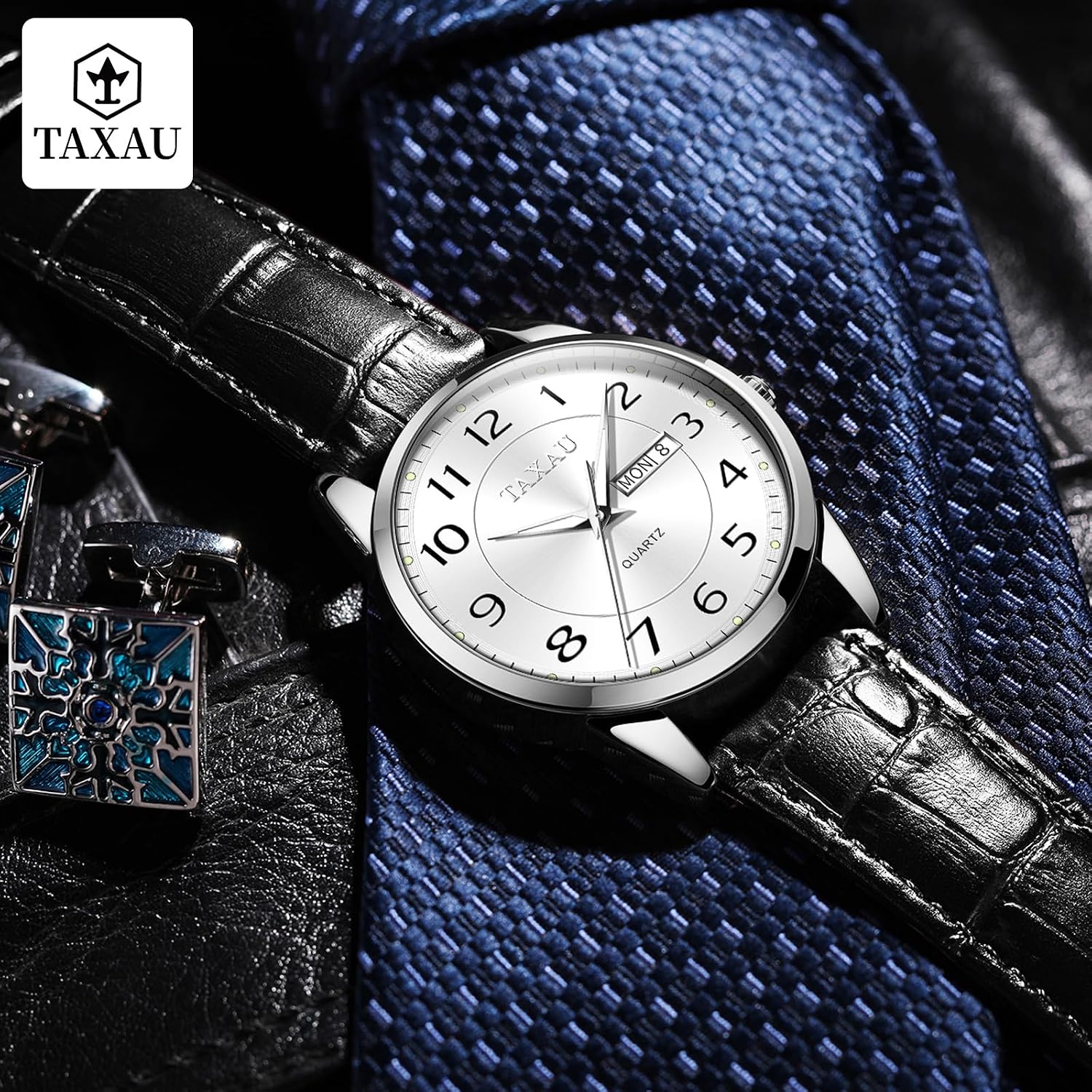 Thumbnail 6 de Taxau Klassische Lederuhr Männer Analog Quarz 41 mm