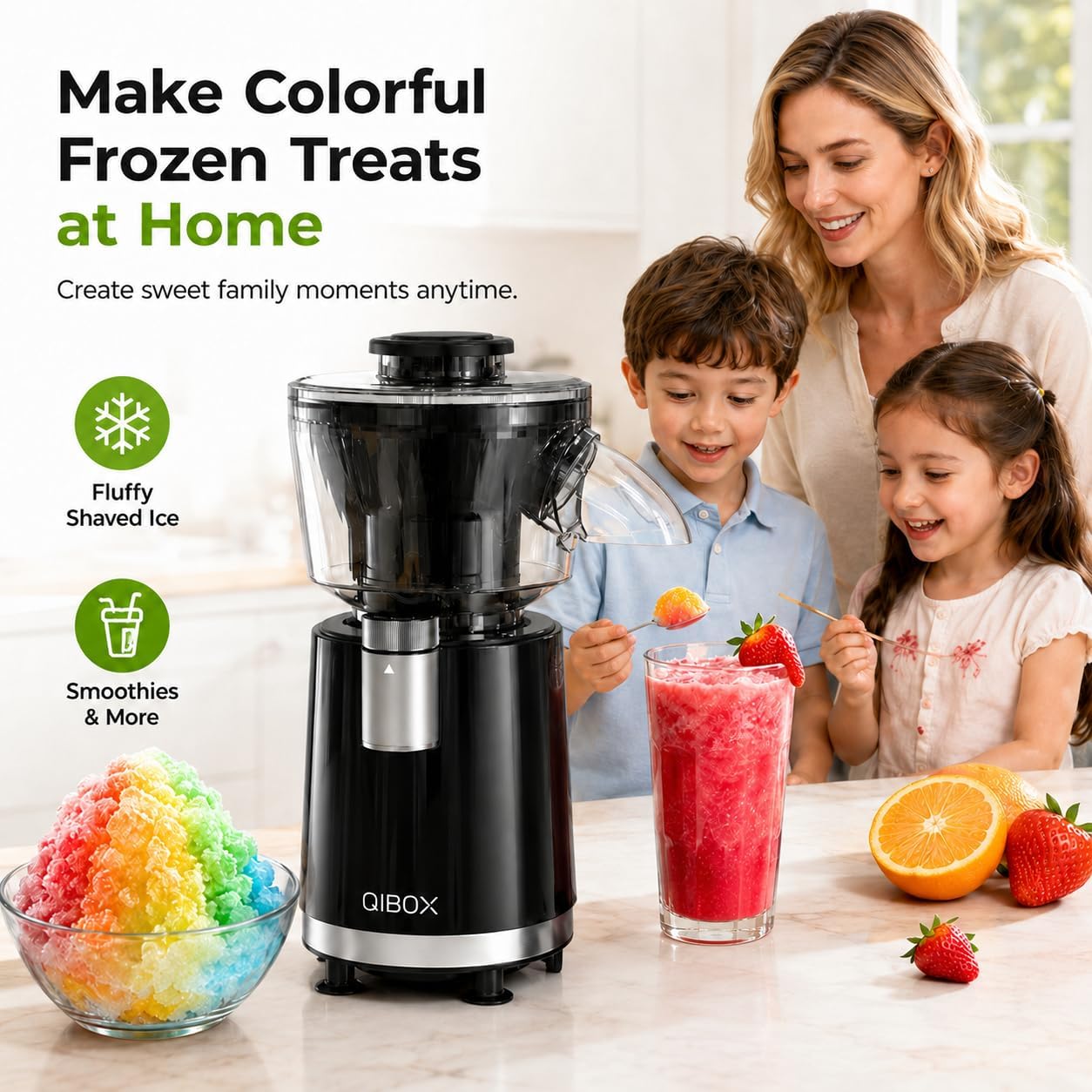 Detalle de QIBOX 2-in-1 Snow Cone Machine & Smoothie Blender 700W: A Practical Home Kitchen Workhorse