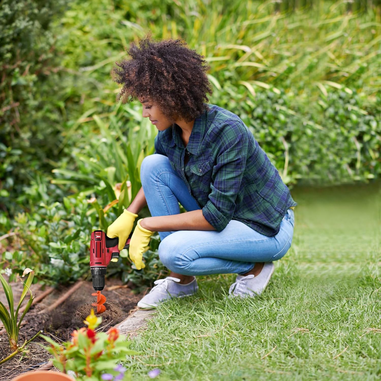 Detalle 2 de BeneLabel Gartenbohrer Erdbohrer 31 x 10 cm – Pfostenlochbohrer für Zaunpfosten & Blumenzwiebeln