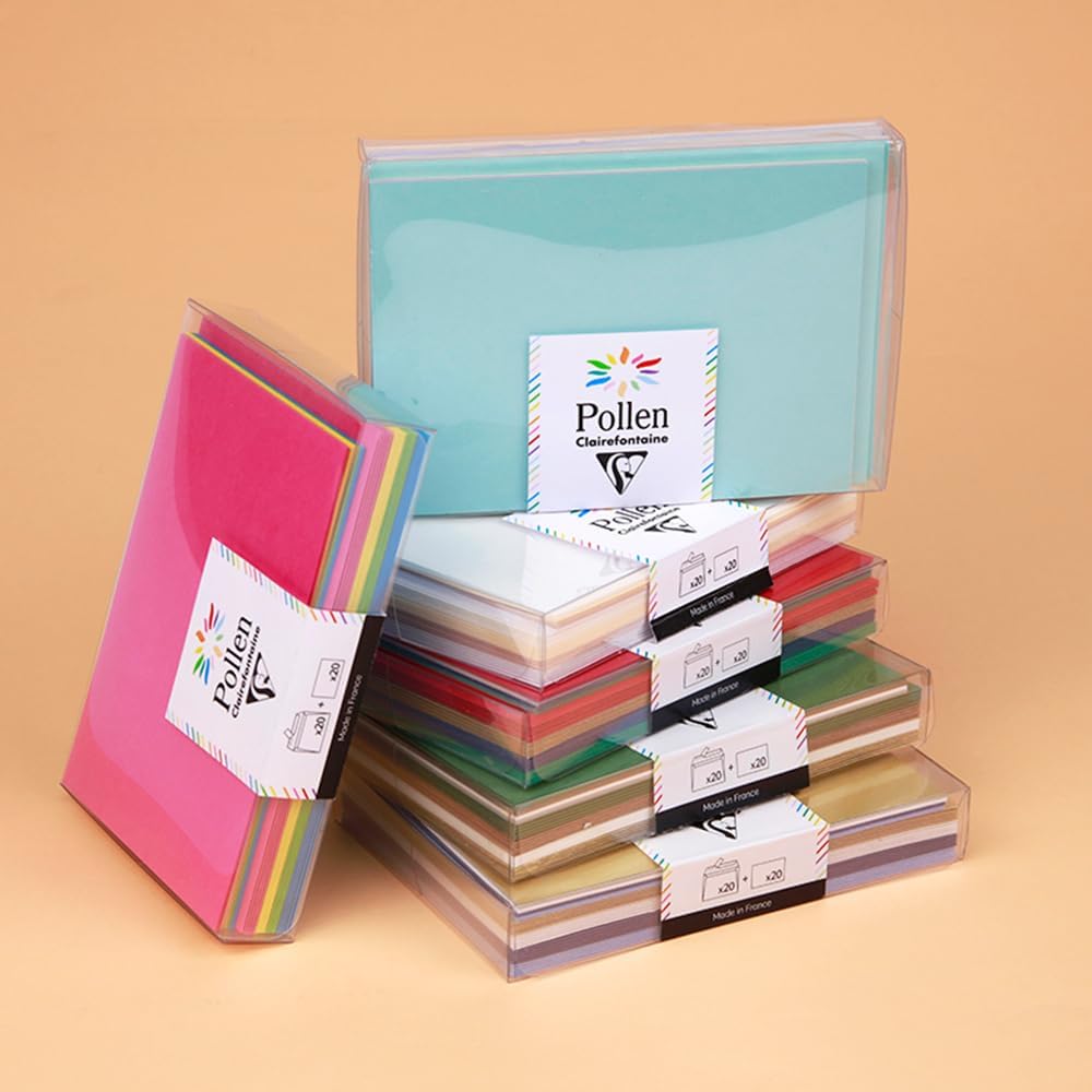 Detalle de Clairefontaine ポレン cf20918 ポストカード・封筒セット E、4色アソート・パール紙入り