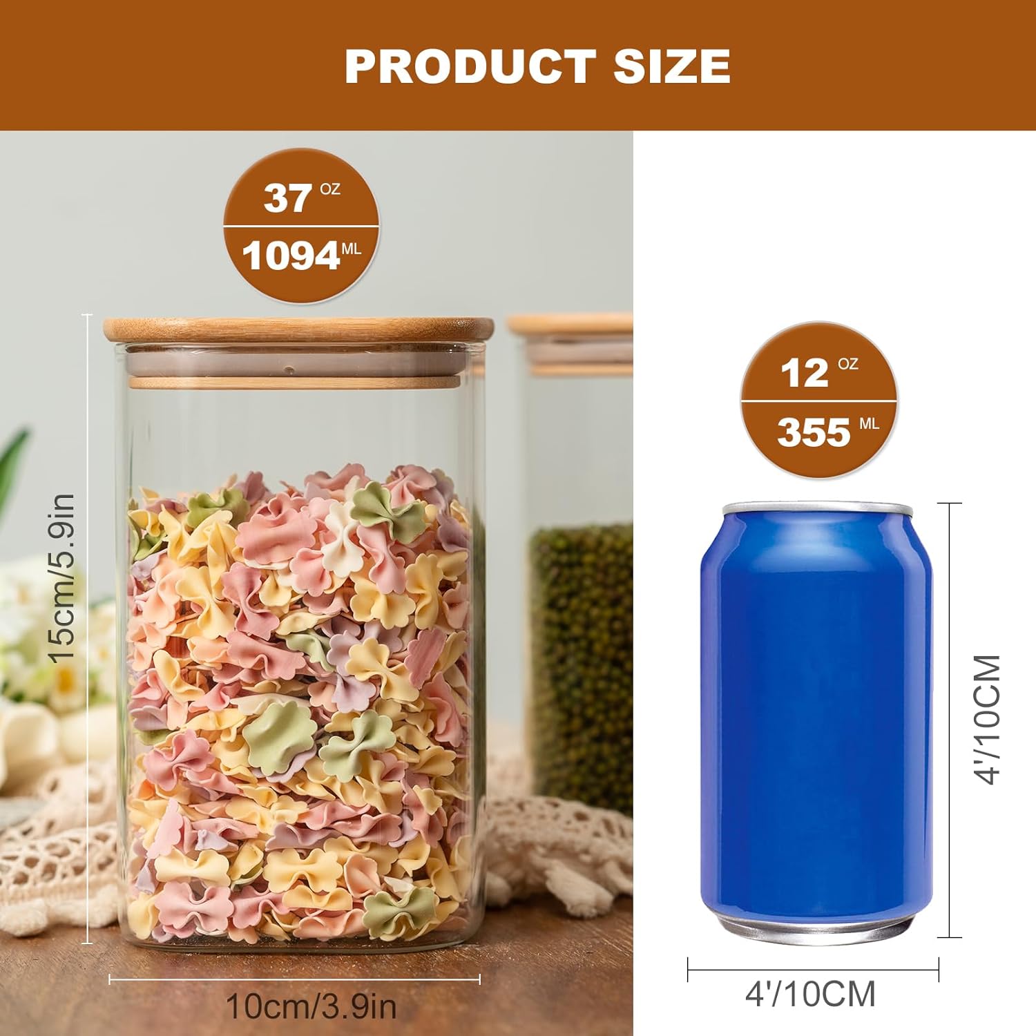 Thumbnail 5 de Glass Food Storage Jars 37 oz Set of 6 — Airtight Canisters 🫙