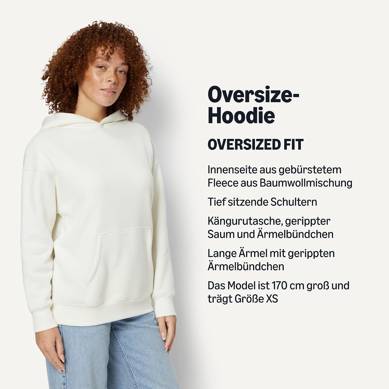 Detalle de Amazon Essentials Damen Oversize Fleece-Kapuzenpullover, Hoodie – Bequemer Allrounder mit großzügigem Schnitt
