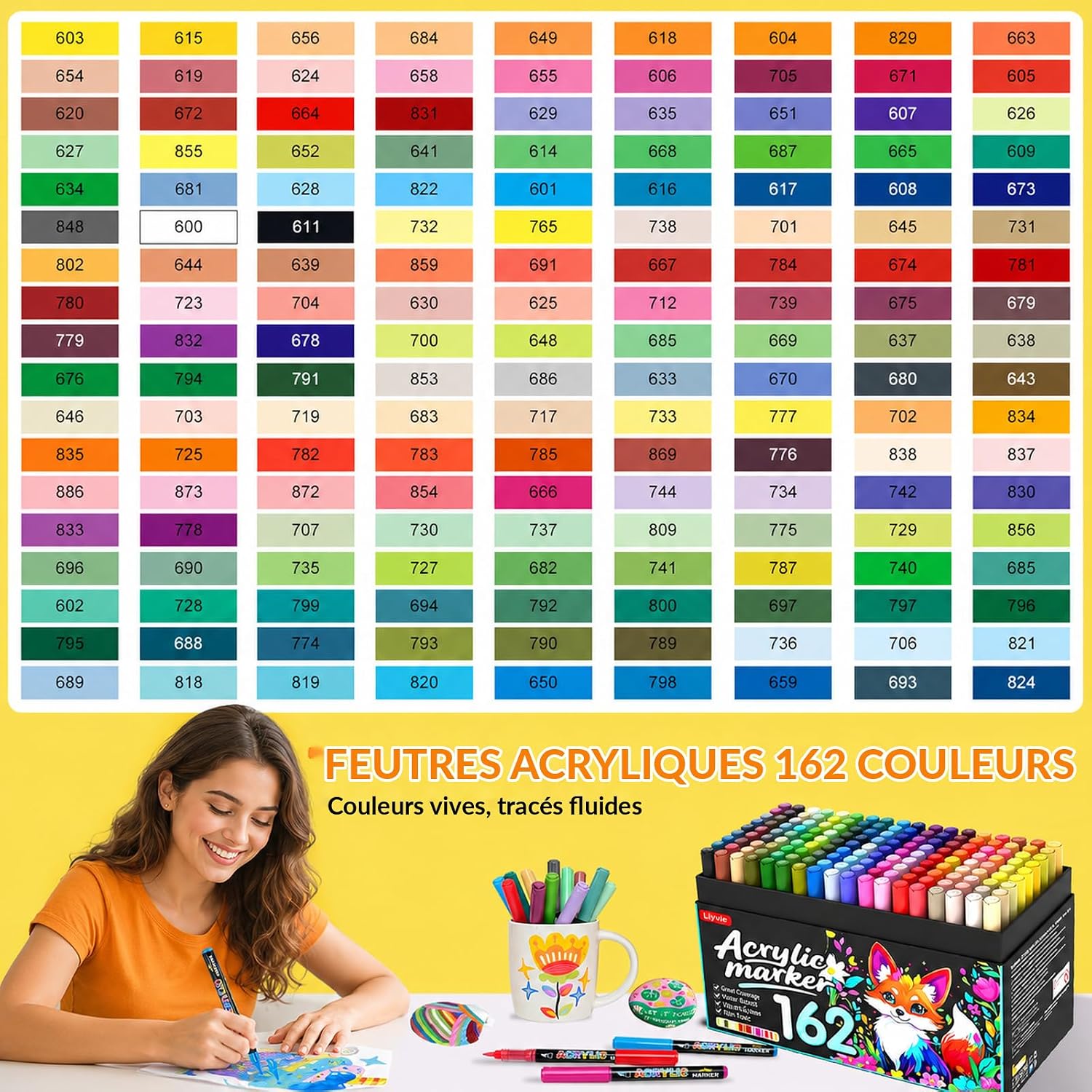 Thumbnail 1 de Lyuvie TOPHXR-089-162 acrylverfmarkers met penseelpunt, 162 kleuren