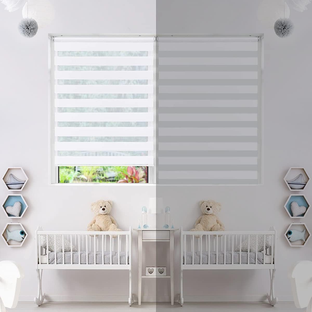 Thumbnail 2 de Vounot Lot de 2 Store Enrouleur Jour Nuit Double Tissu 50 x 150 cm – Installation sans ou avec perçage, Blanc