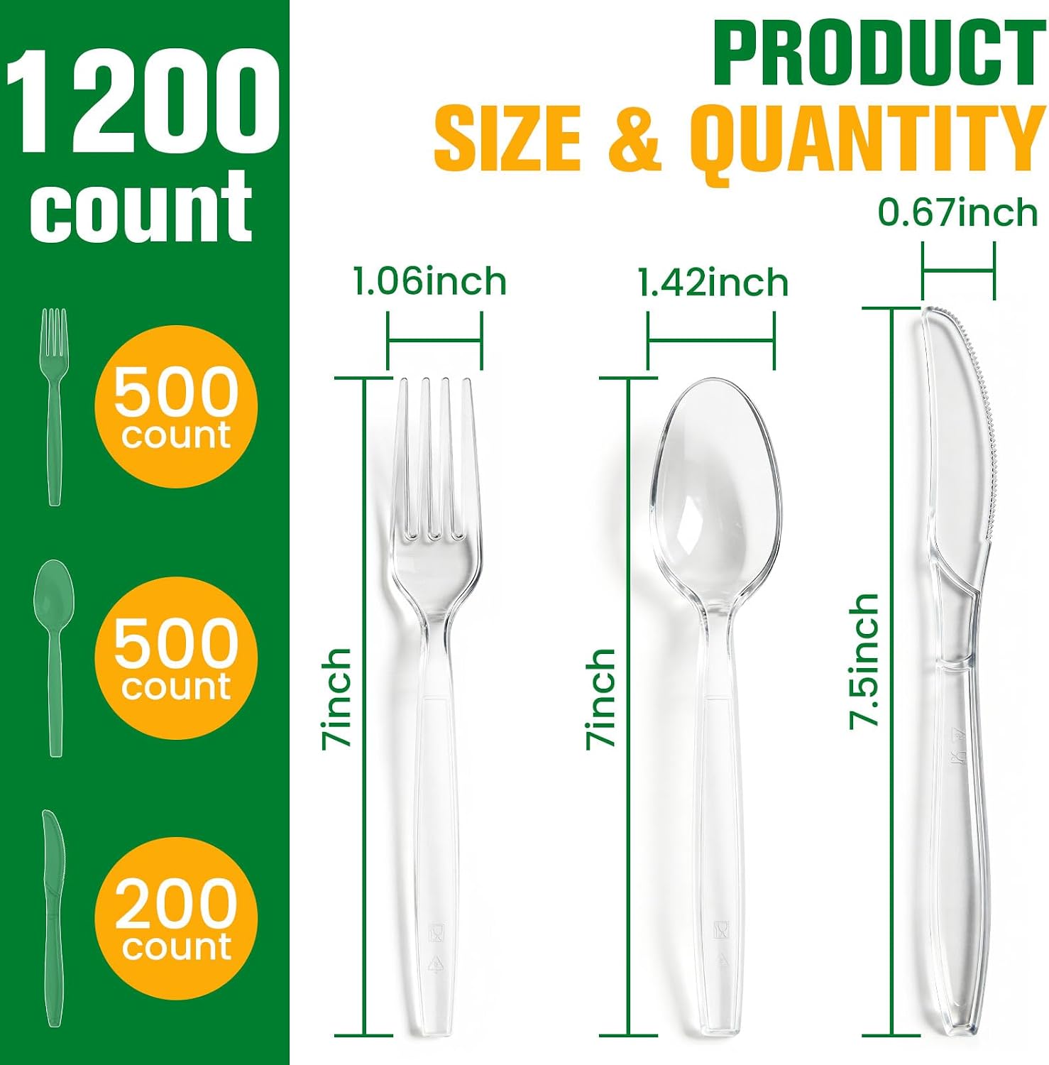 Detalle de 1200 Count Plastic Silverware Heavy Duty Set (500 Forks, 500 Spoons, 200 Knives) — BPA-Free, Heat-Resistant, Clear Disposable Utensils