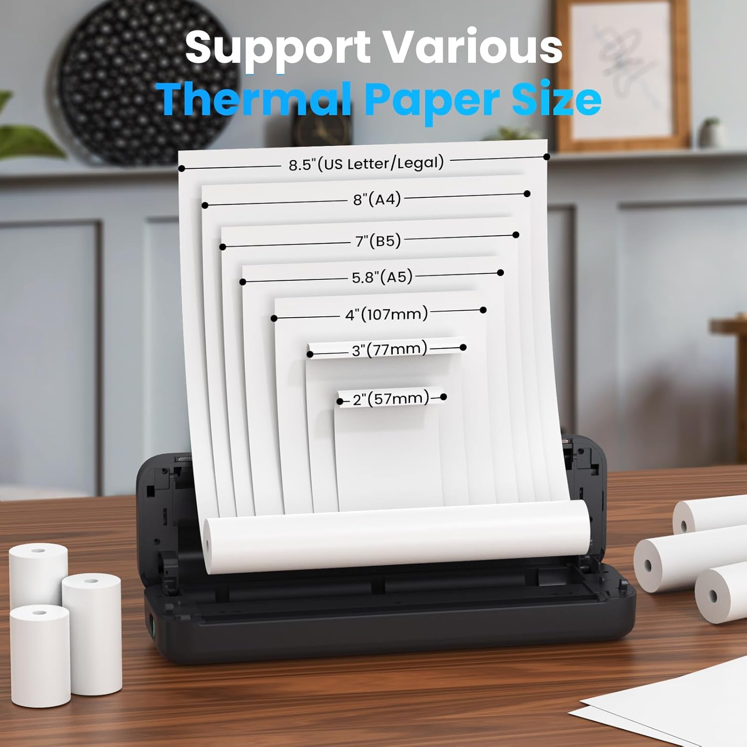 Thumbnail 6 de CyberPixel Portable Wireless Inkless Thermal Printer (Bluetooth + USB) for Travel, A4 & US Letter, Black