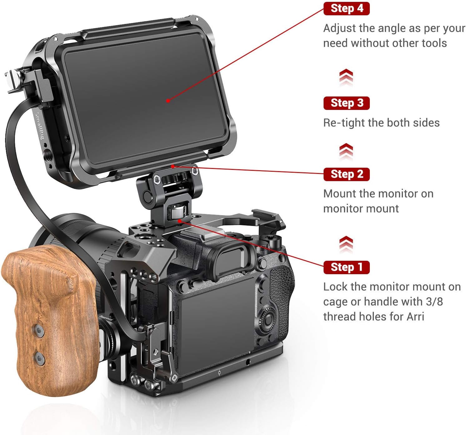 Detalle de SMALLRIG 2174 Moniteur Mount universel avec goupilles de positionnement ARRI, réglable jusqu’à 180°