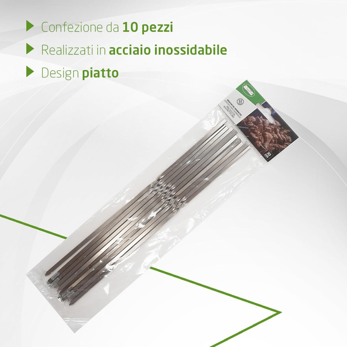Detalle de Amig - 10 Spiedini Metallo per Barbecue Fireplus — Spiedini in Acciaio Inox da 30 cm