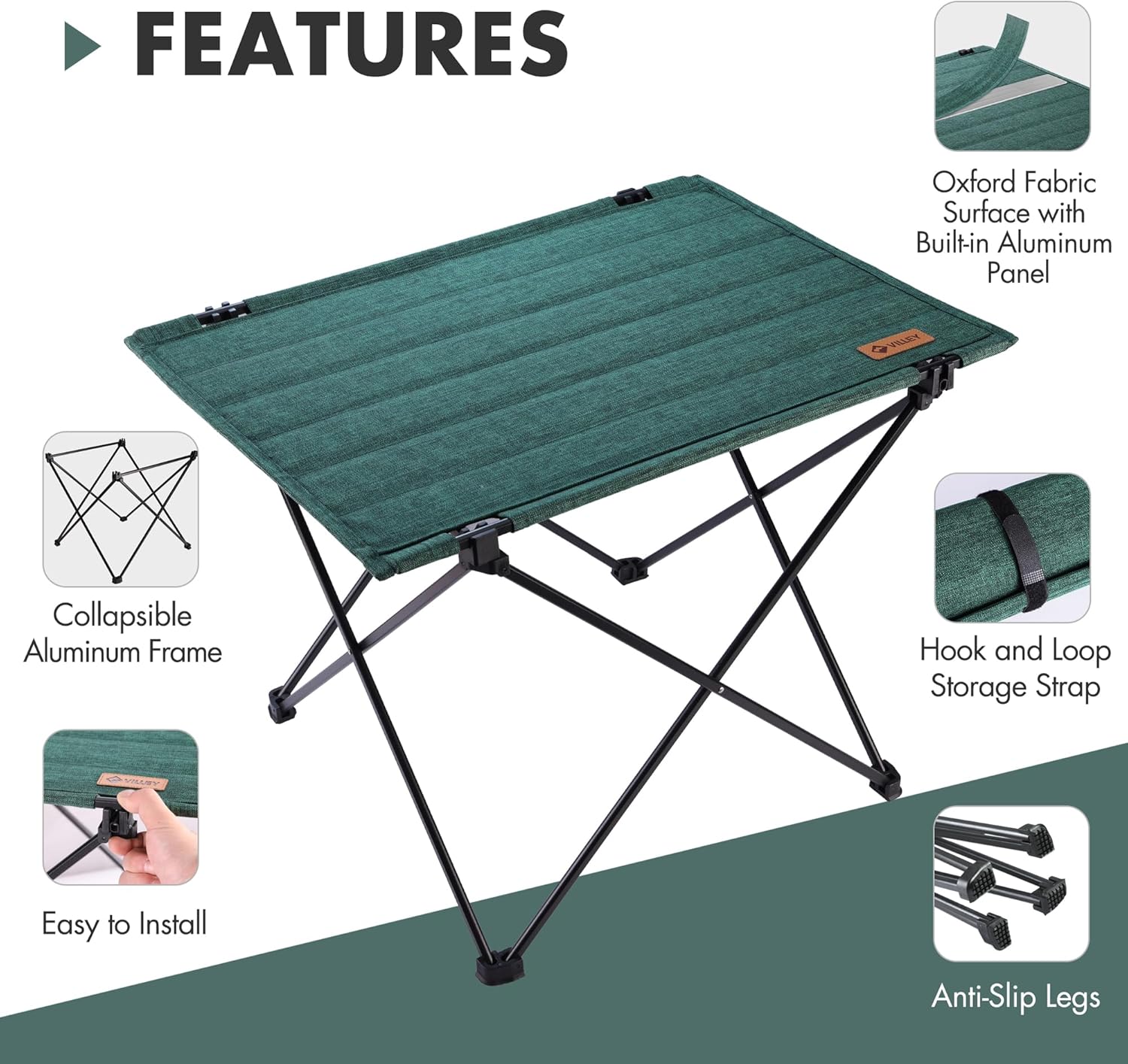 Detalle 2 de VILLEY Folding Camping Table 56.5 x 41.5 x 41 cm and Carry Bag 🟢