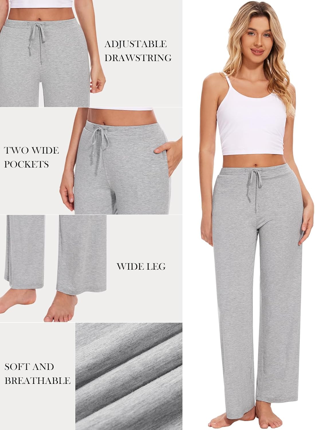 Thumbnail 3 de Knuffnee Women's Pyjama Bottoms – Soft Lounge Pants with Pockets (2 Pack)