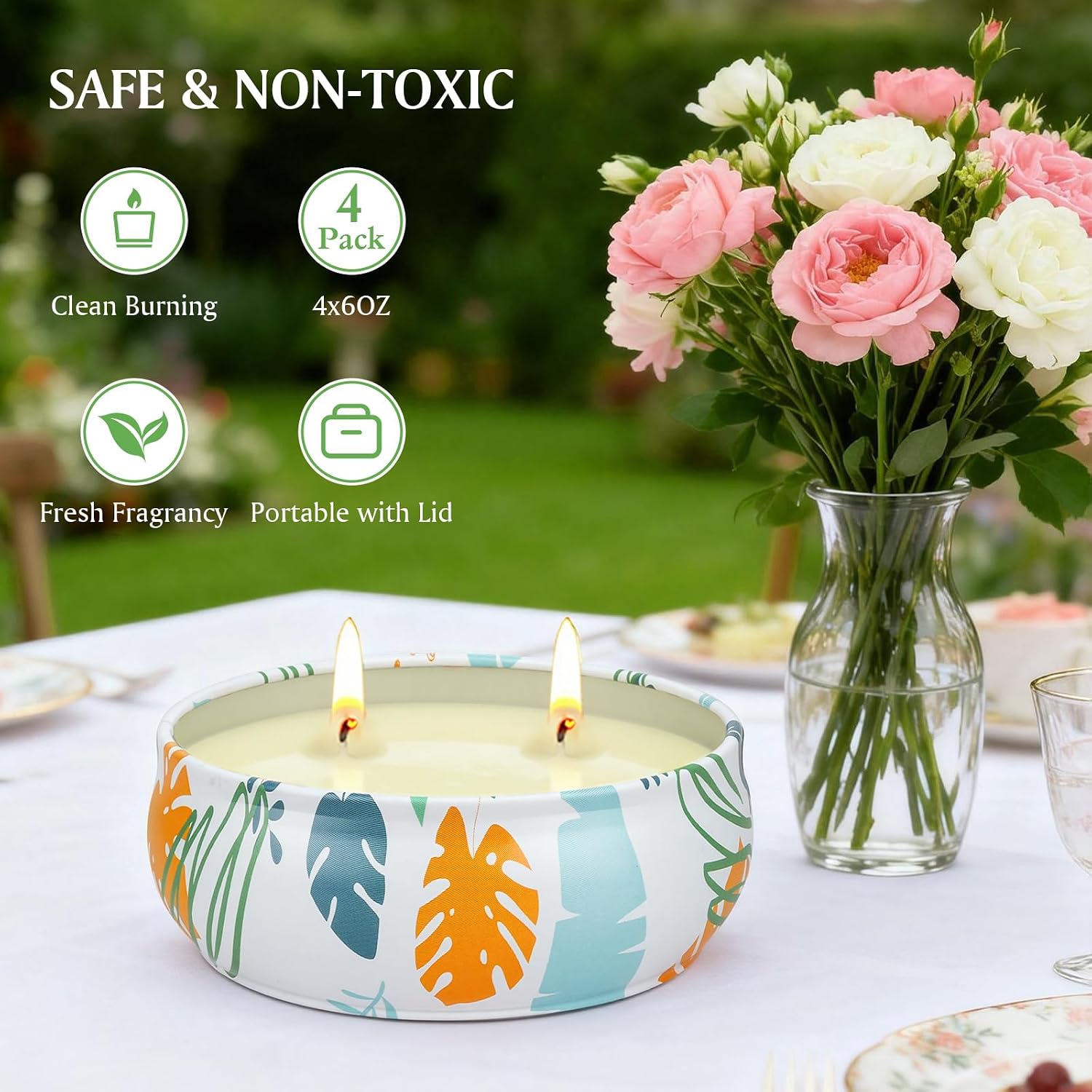 Detalle de Citronella Candle Outdoor 4x6oz Set – 2-Wick, Natural Soy Wax, 40–60 Hours Each