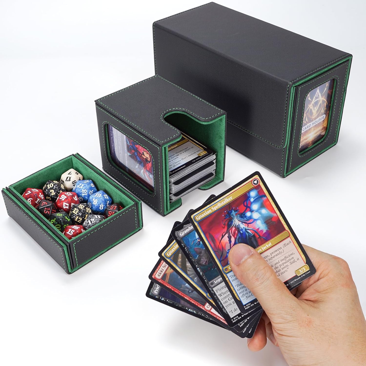 Thumbnail 6 de AFIING MTG Commander Card Storage Box – 3-in-1 Deck Case for 200 Double-Sleeved Cards with Side Window