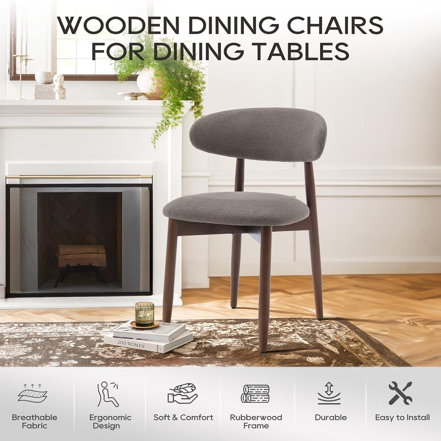 Thumbnail 6 de COLAMY D6270US Wooden Dining Chairs, Set of 4, Taupe Fabric Upholstery