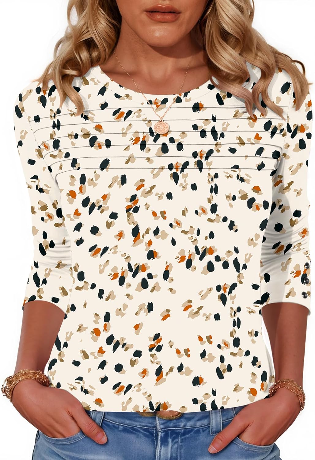 Detalle de Women’s Dressy Casual Long Sleeve Blouse for Fall — Versatile Tunic Top for Work and Weekend