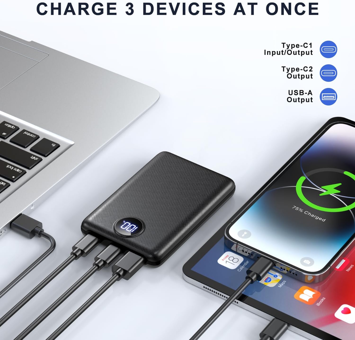 Detalle de Power Bank 10000mAh 22.5W Fast Charging with LED Display – Portable USB-C PD/QC Power Pack