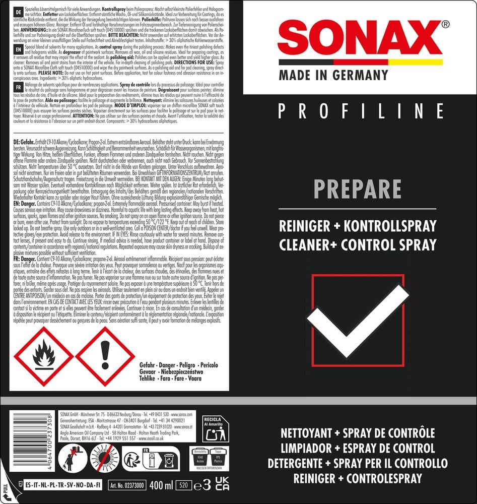 Thumbnail 1 de SONAX PROFILINE Prepare (400 ml) – spezielles Lösemittelgemisch zum Entfernen von Fett- und Ölfilmen vor Lackier- und Versiegelungsarbeiten