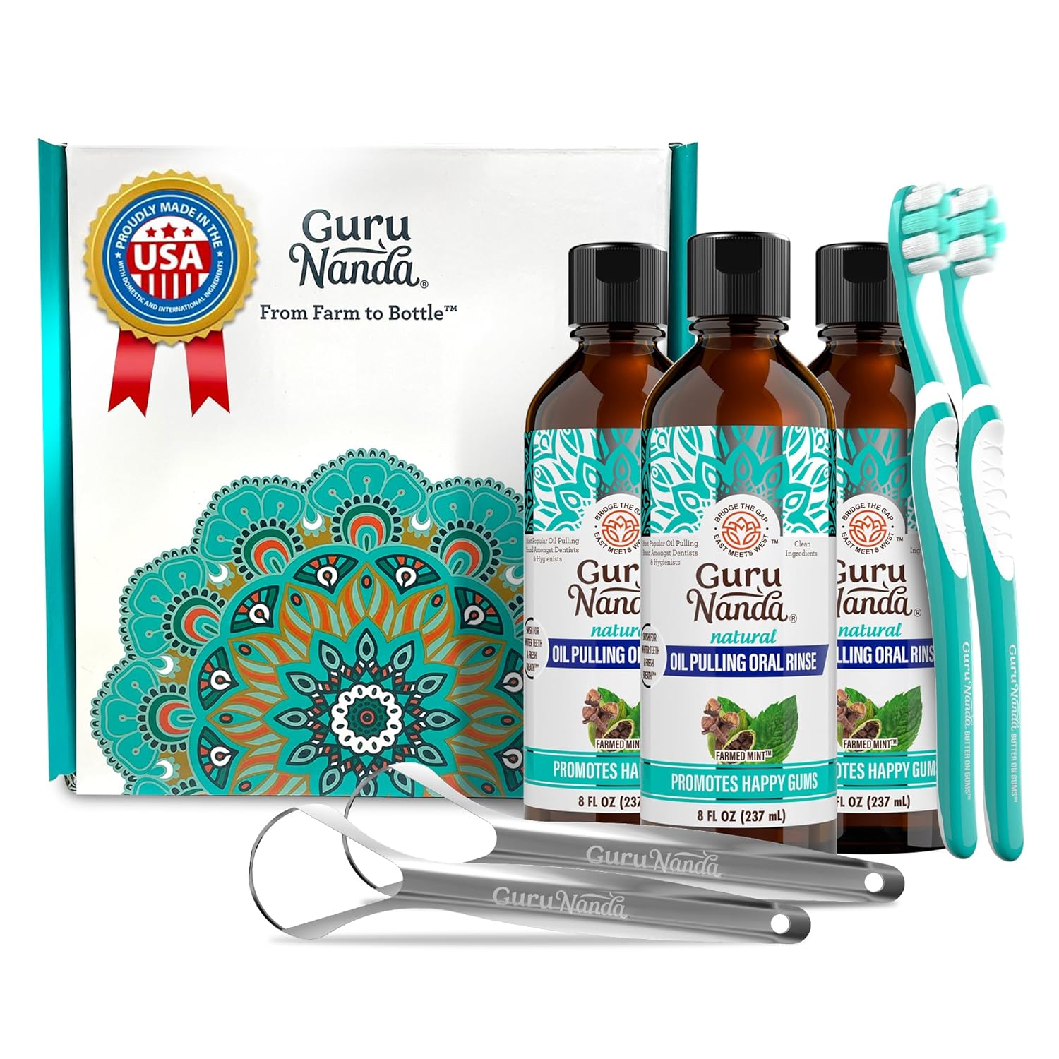 GuruNanda CocoMint Oil Pulling Mouthwash 3×8 oz 🦷