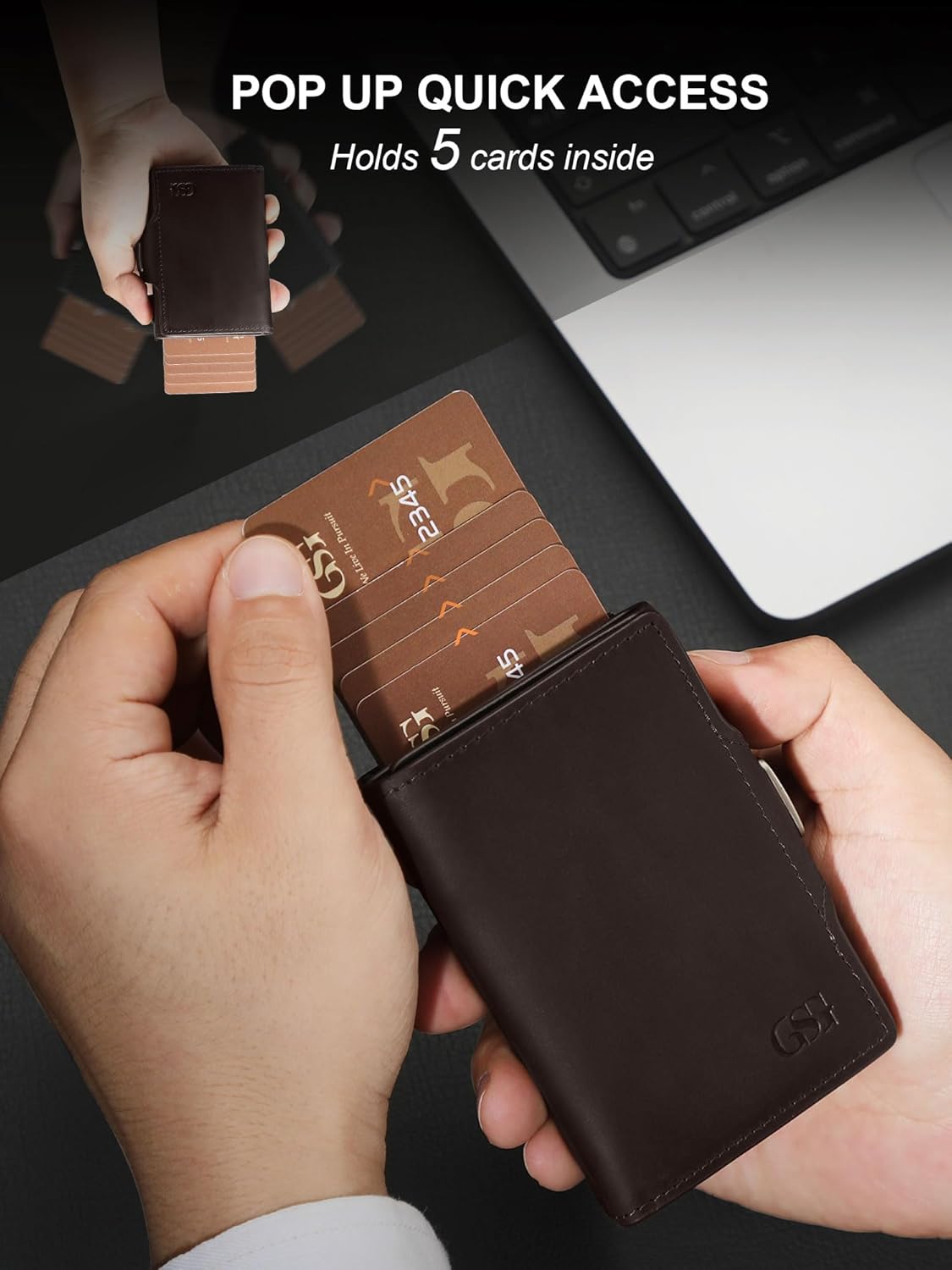 Detalle de GSG SINCE 1998 Leather Wallet with RFID Blocking Pop Up Card Holder
