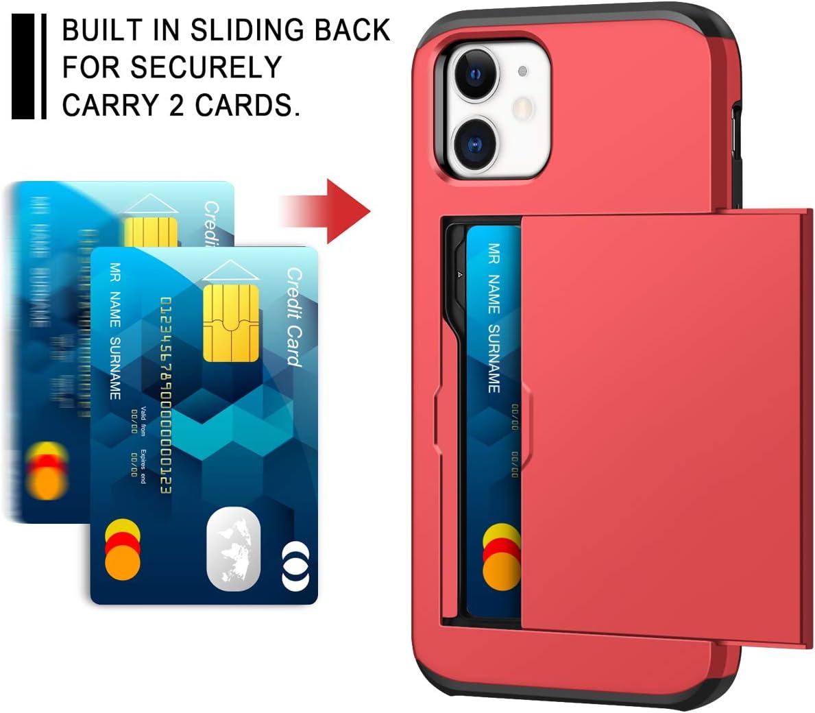 Detalle de Coolden Shockproof Wallet Case for iPhone 12 Mini (Red) – Hybrid TPU/PC Protective Case with Card Slot